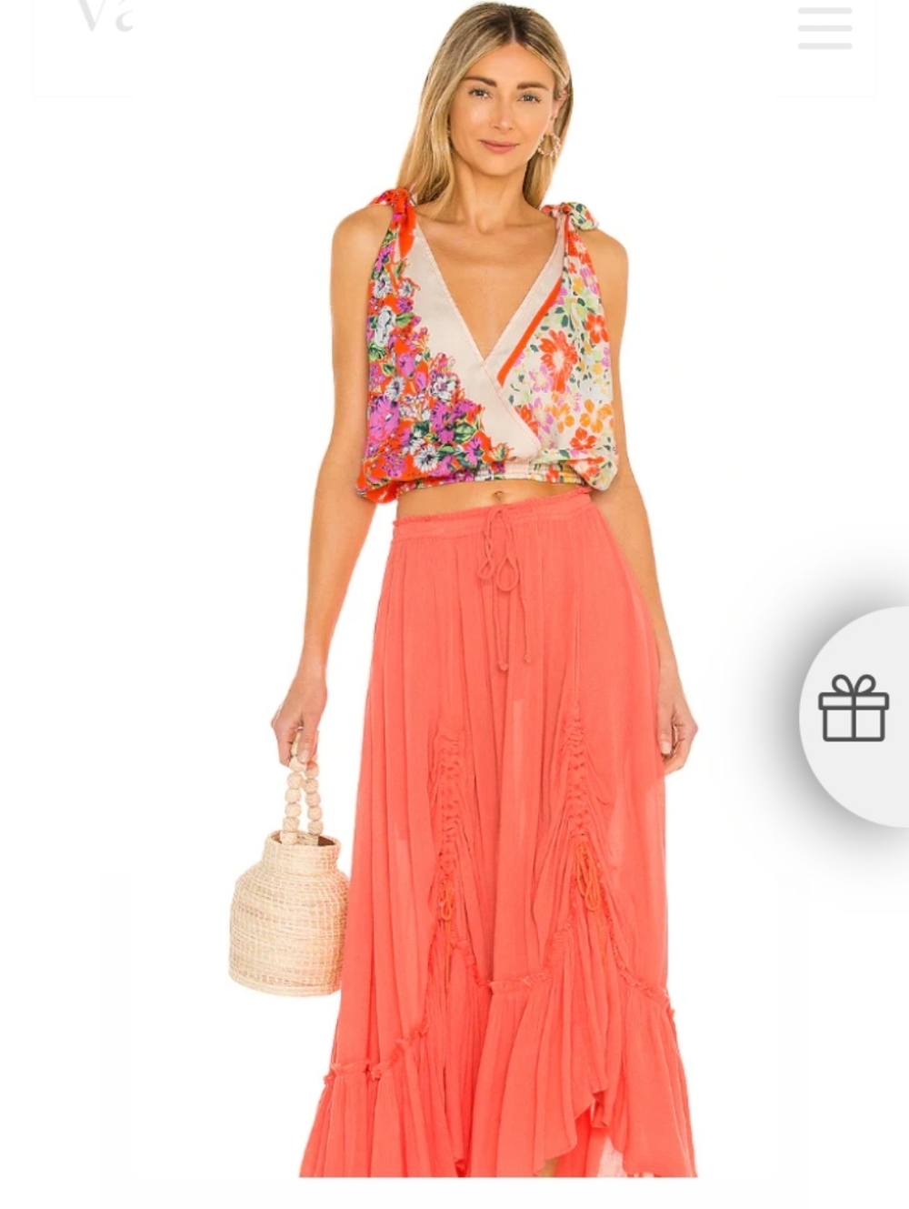 NWOT: FREE PEOPLE; TIED TO YOU TANK/BLOUSE, FIESTA COMBO, MEDIUM.
